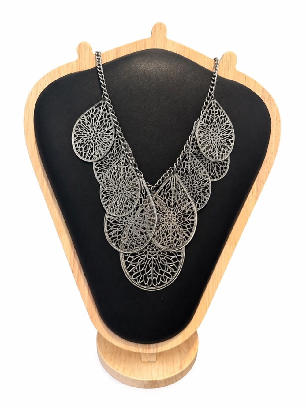 Filigree Teardrop Statement Necklace - 21”